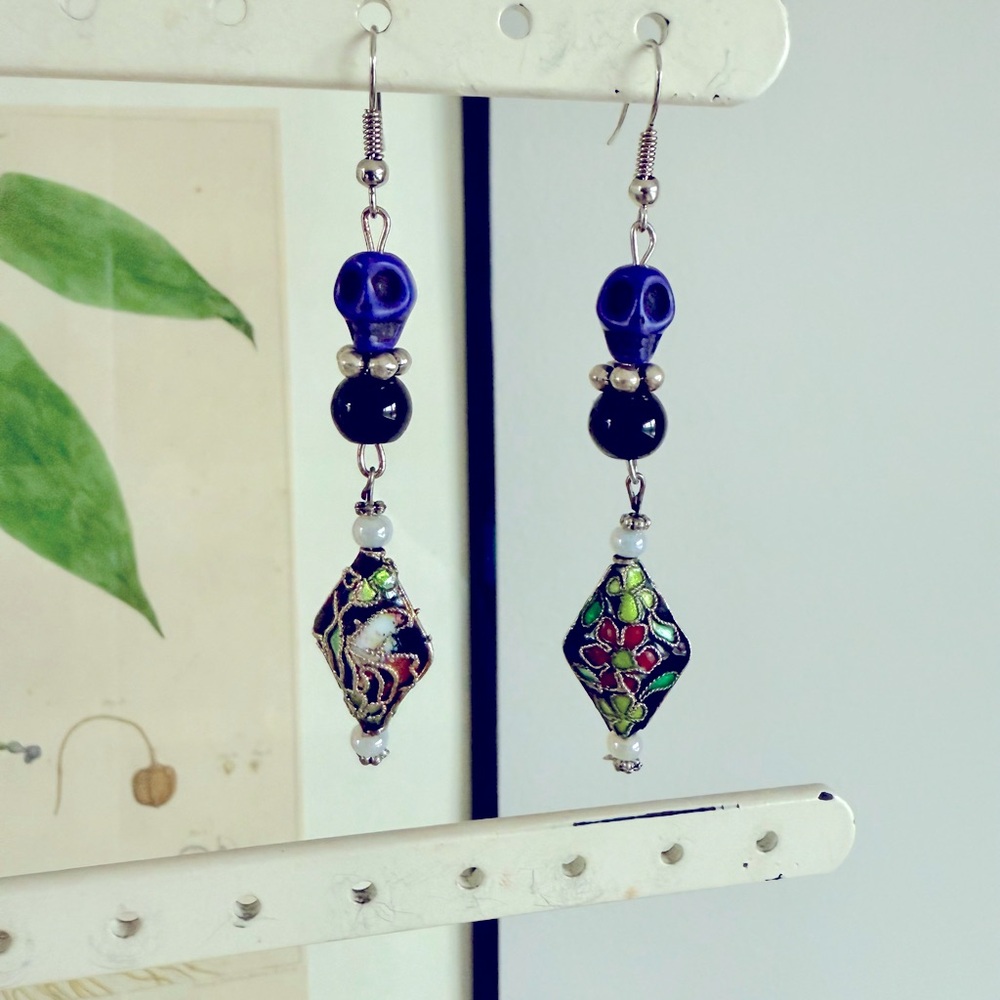 Artisan Skull and Cloisonné Earrings #5